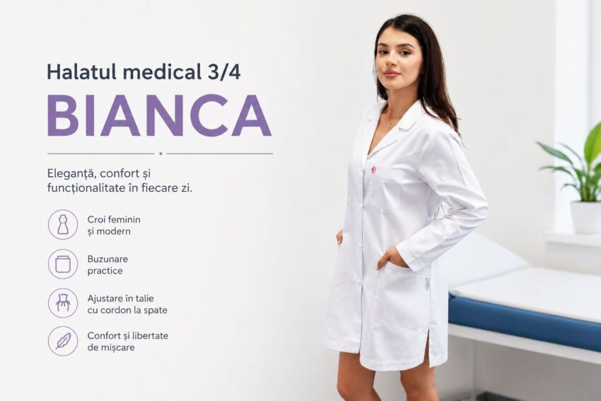 halat medical 3/4 Bianca alb